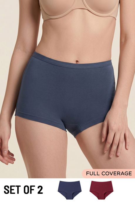 Buy Zivame Medium Rise Full Coverage Boyshort (Pack of 2) - Multicolor